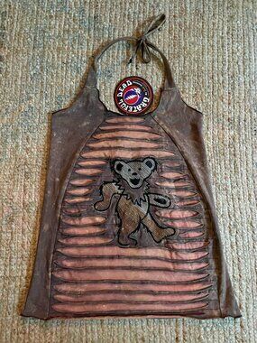 Jayli Grateful Dead Olompali Razor Cut Halter Top Brown Dancing Bear S NWT